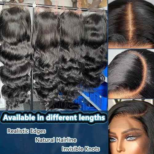 Natural Black 32 Inch 13x4 200 Density Lace Front Wigs Human Hair Body Wave HD Transparent Pre Plucked Frontal Curly Glueless for Women