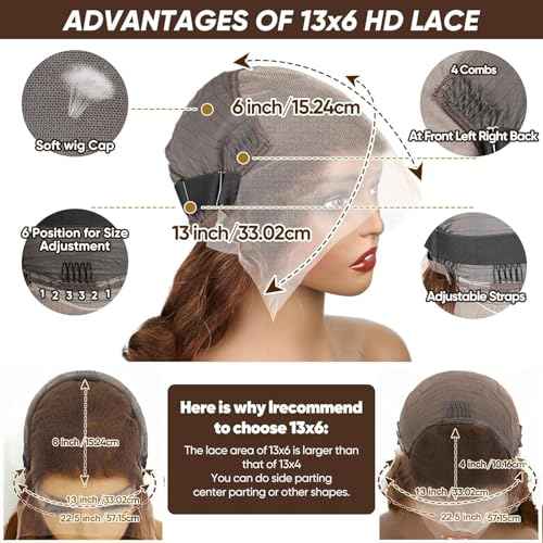 Chocolate Brown Lace Front Wig Human Hair - 13x6 HD Brown Body Wave Lace Front Wigs Human Hair Pre Plucked with Baby Hair, 180% Density Colored Glueless Frontal Wigs Human Hair for Women 26 inch