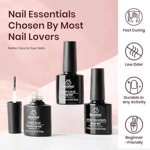 Beetles Gel Nail Polish Kit with U V Light, 6 Colors Starter Kit Pink Nude White Glitter Gel Polish with Base Gel Top Coat Cuticle Oils Nail Accessories for Girls Women Winter Christmas Gifts
