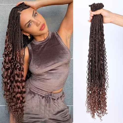 HANNE Double Ended Dreadlock Extensions Soft Boho Box Braids 24 Inch Crochet Synthetic Dreadlock Extensions with Curly End Dreads Extensions for Women Brown to Honey Brown (10 Strands/Pack MT1/30)