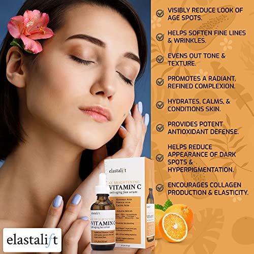 Elastalift Vitamin C Facial Serum For Age Spots, Wrinkles, & Expression Lines. Anti-Aging Face Serum W/Vitamin C & Hyaluronic Acid Brightens Skin To Promote Healthier Skin Complexion, 1.75 Fl Oz