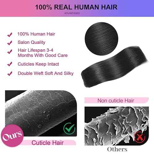 Clip in Hair Extensions Real Human Hair, 26 Inch 130g, 1B Natural Black, Invisible Seamless Straight Remy Human Hair Clip in Extensions for Women 8pcs Per Set with Double Weft