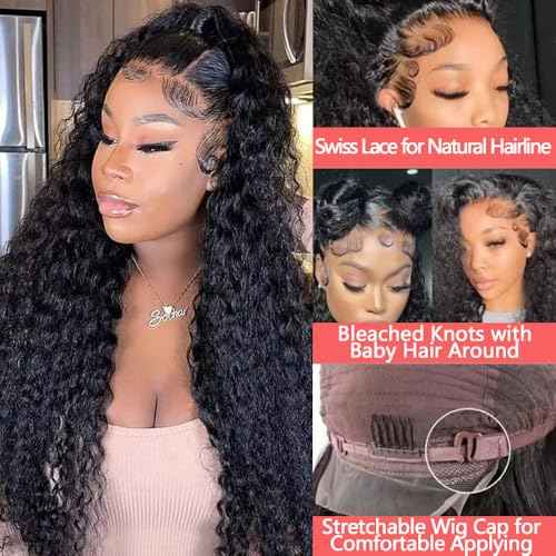 Deep Wave Lace Front Wigs Human Hair 180% Density 13x6 Lace Front Wigs Human Hair Pre Plucked Curly Wig for Women 28 Inch