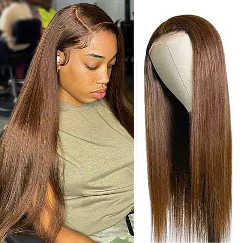 28 Inch Brown Straight Wig Human Hair 13x6 Hd Lace Front Human Hair Wigs For Black Women Glueless Lace Front Wigs Pre Plucked 180% Density Brown Wig
