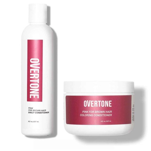 Overtone Semi Permanent Hair Color & Maintenance Daily Conditioner Set, Raspberry Pink, Formerly Pink for Brown