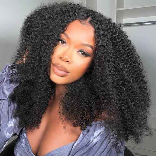 HD 13x6 Kinky Curly Lace Front Wigs for Women 12A Brazilian Human Hair 20 Inch Pre Plucked with Baby Hair Transparent Lace Frontal Wig Natural Black