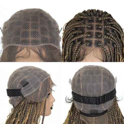 Boho Braided Wigs for black women, Knotless Box Ombre Black to Honey Brown Bohemian Braid Wig, Full Double Lace Ombre Braided Wig