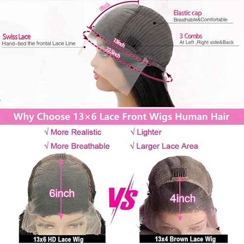 Deep Wave Lace Front Wigs Human Hair 200 Density 13x6 HD Transparent Lace Front Wigs for Women Pre Plucked Deep Curly Lace Frontal Wig Human Hair Glueless Wigs Natural Black 26 Inch