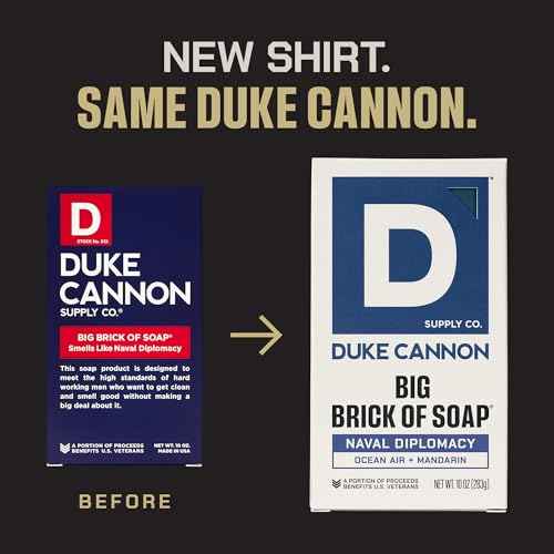 Duke Cannon Naval Diplomacy Big Brick Soap Bar 10 oz - Ocean Air + Mandarin Scent, Triple Milled Long-Lasting Natural Soap, Large Men¡¯s Bar, Supports U.S. Veterans, 4 Pack