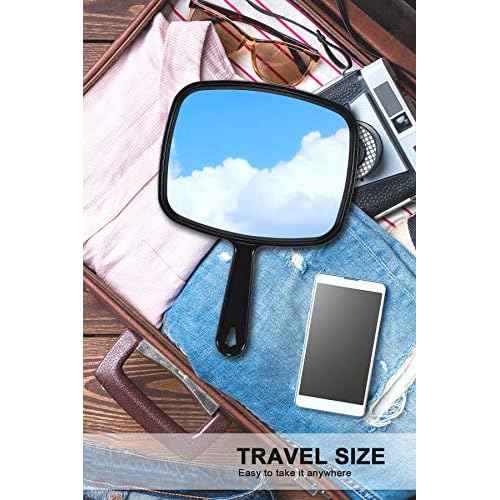 Hand Mirror, Barber Hairdressing Handheld Mirror with Handle for Salon, Square, Black, Medium,Pack of 3