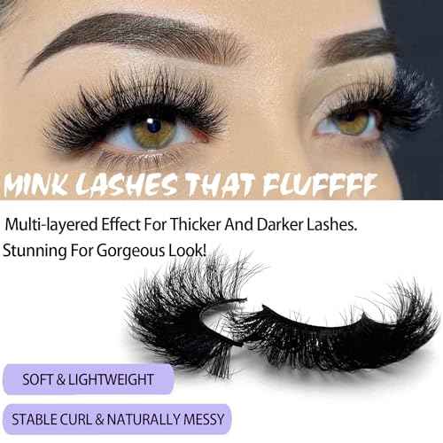 Mink Lashes Fluffy Wispy 20mm 3D Volume Full Dramatic Faux Mink D Curl Long Strip Lashes Pack 25 mm Big Cat Eye False Eyelashes