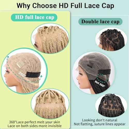 360¡ÆHD Full Lace Square Knotless Braided Wigs For Women 36 Inch Box Braid Wig With Baby Hair Premium Synthetic Braided Lace Front Wig Honey Blonde With Light Blonde Ends Hand Braid Wigs