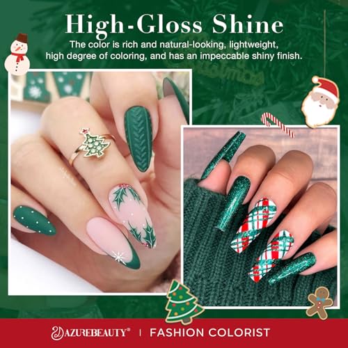 AZUREBEAUTY Dip Powder Nail Kit,Christmas 6 Colors Glitter Green Sparkle Forest Dark,Dipping Powder Color French Nail Art Manicure DIY Salon Gifts for Women, No Need Nail Lamp Cured