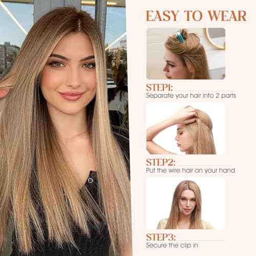 Halo Hair Extensions Real Human Hair, S-noilite Hair Halo Extensions for Women 22inch Golden Brown/Bleach Blonde Halo Extensions Invisible Wire HairExtensions