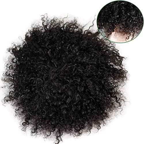 Dreambeauty Men's Toupee 100% Remy Human Hair Natural Black Color Curly Toupee for Men Thin Skin Mono Net with PU around Hair Replacement System Hairpieces for Men (10x8 Inch)