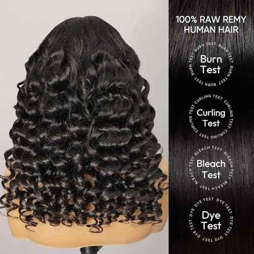 13x6 SKINLIKE HD Lace Full Frontal Wig Loose Deep Wave, 180% Density Pre-plucked With Baby Hair Raw Indian Curly Human Hair Wigs for Women 0.10mm Ultra-thin Invisible Transparent 16inch