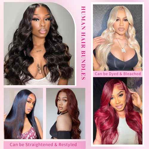 12A Body Wave Bundles Human Hair 24 26 28 inch Brazilian Virgin Human Hair Bundles 100% Unprocessed Human Hair Body Wave Weft Extensions Quick Weave Natural Black