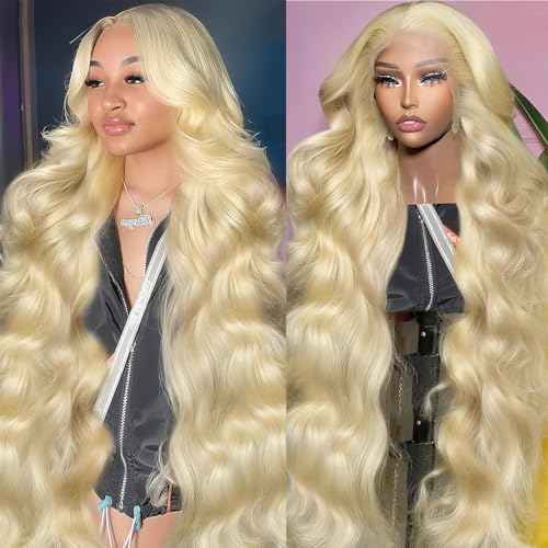 613 13x6 Lace Front Wig Human Hair Body Wave Blonde Wig Human Hair HD Transparent Lace Frontal Wigs for Women 200 Density Glueless Wigs Pre Plucked With Baby Hair 22 Inch