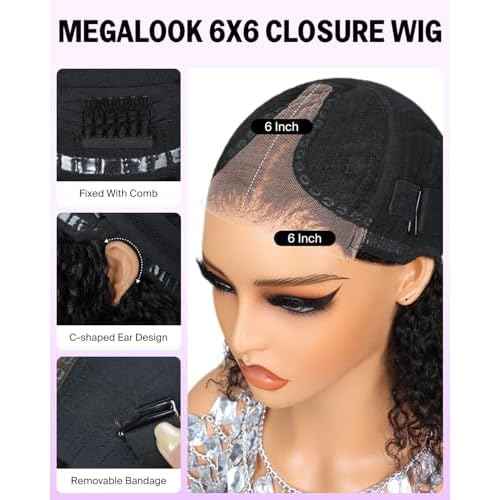 6x6 Curly Bob Wig Human Hair Glueless Curly Wig Pre Cut HD Lace Closure Bob Wig Glueless Wig Pre Plucked Bleached Knots 14 Inch
