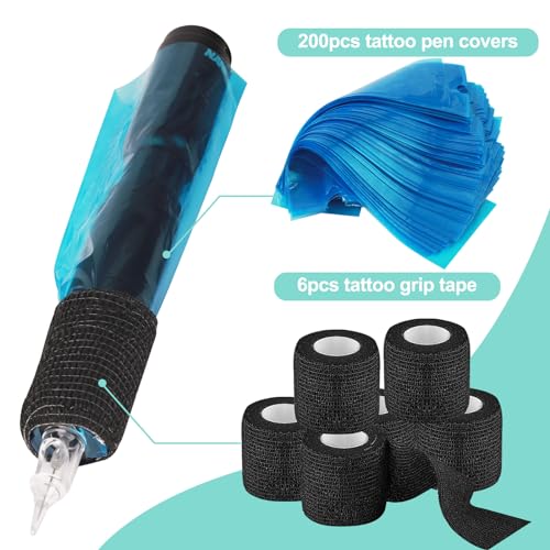 Large Machine Pen Covers 200pcs Tattoo Machine Covers Plastic Tattoo Pen Covers Grip Covers Disposable Tattoo Pen Sleeves for Cartridges Tattoo Supplies (Blue)