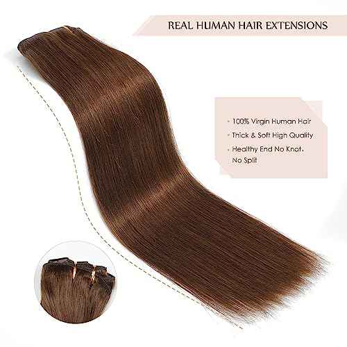 Sisily Clip in Hair Extensions Real Human Hair, 22 inch 170g, Chocolate Brown, 100% Brazilian Remy Human Hair Clip in Extensions Soft Straight 7pcs Per Set with 16 Clips Double Weft