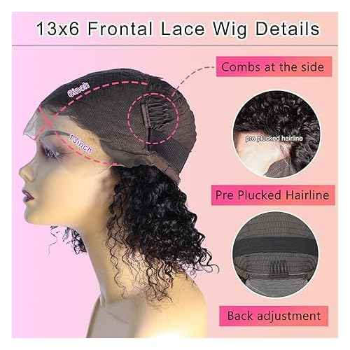 14 Inch Deep Wave Bob Wig Human Hair Glueless 13x6 Lace Front Wigs Human Hair Wigs for Black Women Pre Plucked 200 Density HD Short Curly Lace Frontal Wig Natural Black
