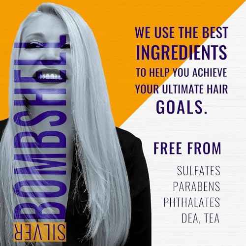 GK HAIR Global Keratin Silver Bombshell Purple Shampoo (24 Fl Oz/710ml) For Blonde, Platinum, Ash, Silver & Gray Hair Moisturizes Dry & Damaged Removes Yellow Brassy Tones