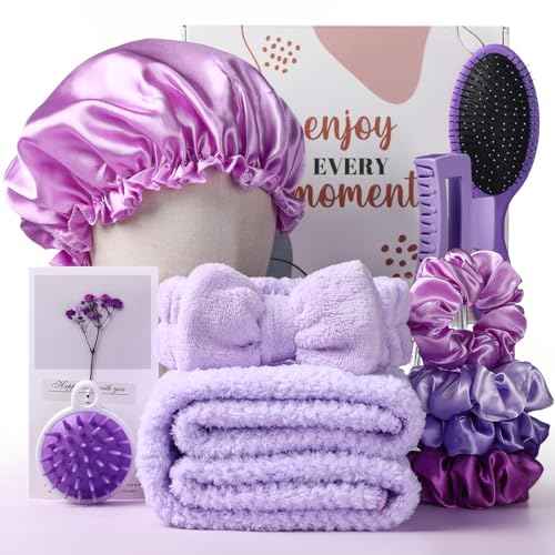 Sawysine 12 Pcs Gift Basket for Women Purple Hair Care Accessories Set Spa Kit for Women's Birthday Christmas Mother's Day Gift Stuff
