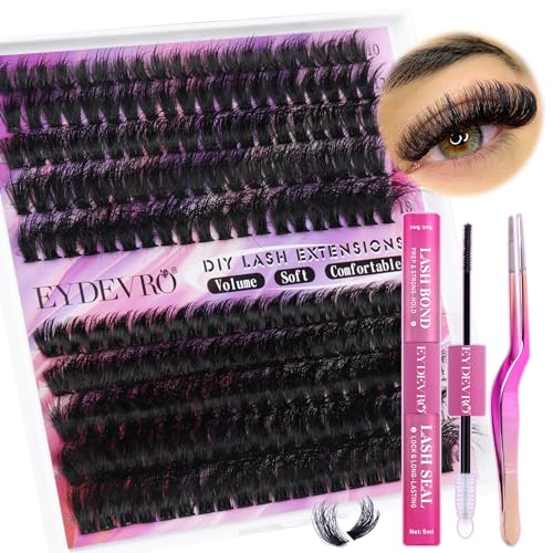 Eyelash Extension Kit Thick Lash Extension Kit D Curvature Lash Clusters Kit Volume Individual Lashes 200 Pcs DIY Lash Extension Kit with Lash Bond and Seal Lash Tweezers (60D80D,10-18mm) by EYDEVRO