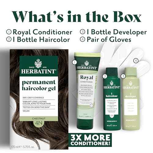 Herbatint Permanent Hair Dye - 4N Chestnut - For Up To 100% Gray Coverage of Resistant Gray Hair - Ammonia-Free, Alcohol-Free & Vegan - Salon Influenced Hair color 5.75 fl oz (4 Pack)