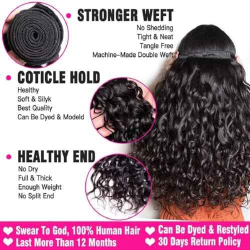 Yavida Water Wave Human Hair Bundles Wet and Wavy Bundles Brazilian Unprocessed Remy Human Hair Water Wave Weave Extensions 16 16 16 Inch Natural Black