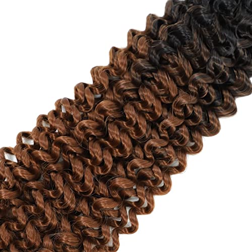 Aliabsion Ombre Brown Afro Kinky Curly Braiding Hair Extensions Water Curl Crochet Hair 3pcs 14inch Crochet Curly Braid Hair Black to Brown Short Synthetic Hair Styles (1b/30)