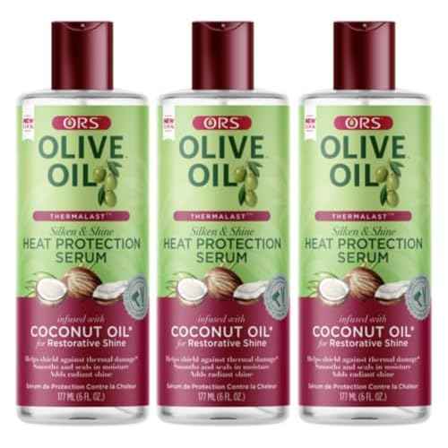 ORS Olive Oil Heat Protection Hair Serum infused with Coconut Oil for Restorative Shine 6.0 Ounce (Pack of 3)