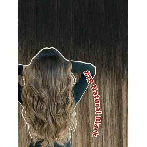 Clip in Hair Extensions Real Human Hair, 16 Inch 100g,Natural Black Roots Chocolate Brown With Caramel Blonde, Clip On Hair Extensions 6pcs Per Set with 18 Clips(#1B/4/27,16")