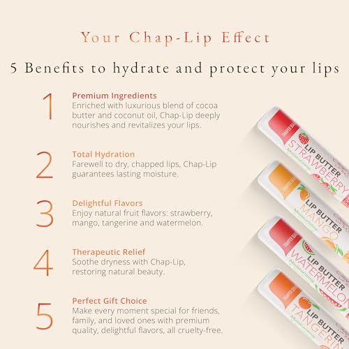 CHAP-LIP Original Lip Balm Hydrating Bulk Chap Stick with Fruit Flavors, Coconut Oil, and Cocoa Butter - Lip Therapy Pack for Men and Women - Gift Set Made in the USA, 24 Pack