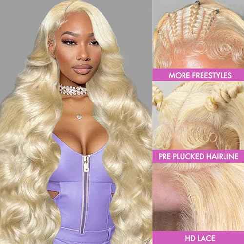 613 13x4 Lace Front Wig Human Hair Blonde Body Wave Lace Frontal Wig Pre Plucked 200 Density 613 HD Lace Wig Human Hair 28 Inch