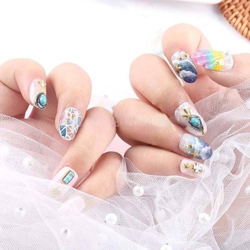 60 Piece Set of Turquoise Gemstone Pendants - 3D Nail Accessories with Hollowed Out Design, Vintage Pendants Suitable for DIY and Western Nail Art, Blue