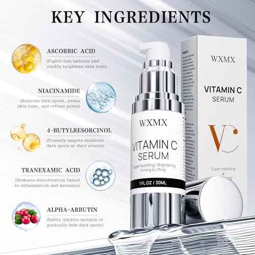 Super Vitamin C Face Serum for Mature Skin: All-in-One Hydrating Anti-Aging Formula by Vitamin C, Hyaluronic Acid, Caffeine-Firming, Lifting, Targets Dark Spots, Wrinkles, 1 fl oz (Pack of 1)