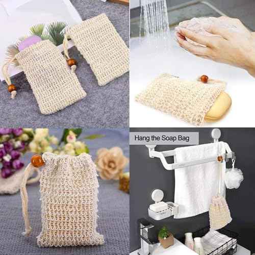 20 Pcs Natural Sisal Soap Saver Bag for Organic Soap Pouch for Exfoliating Lathering and Air-Drying During Showers