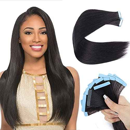 Yaki Tape in Hair Extensions Human Hair 40 PCS Light Yaki Straight Tape in Hair Extensions Human Hair Black Women 100% Human Hair Double Sided Seamless PU Tape in Hair Extensions 22 Inch