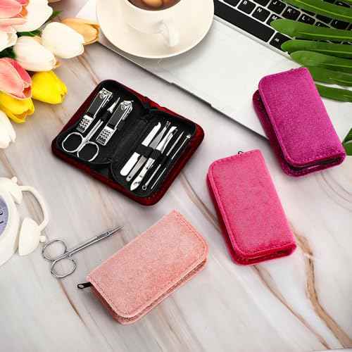 Coume 24 Sets Manicure Set Bulk Christmas Coworker Gifts 8 in 1 Nail Clippers Kit Nurse Practitioner Luxurious Travel Case Stainless Steel Nails Care Tool Office Gift for Employees(Red Series)