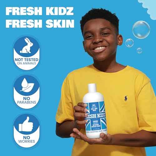 Fresh Kidz Hair & Body Wash 16.9 fl.oz. and 2 Roll On Deodorants 1.86 fl.oz. for Kids and Teens - Boys Blue Set