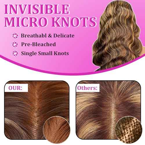 Honey Blonde Wig Human Hair Highlight Lace Front Wig Human Hair Ombre Glueless Wigs Pre plucked Pre Cut 13x6 Hd Full Lace Front Wig 180% Density Body Wave Full Frontal Wig 4/27 Colored 24 Inch