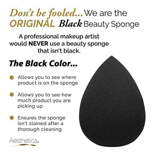 Aesthetica Cosmetics Beauty Sponge Blender - Latex Free and Vegan Makeup Sponge Blender - For Powder, Cream or Liquid Application (5 Pack)