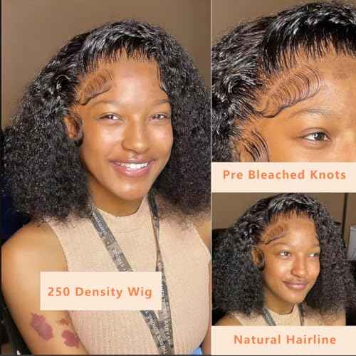 250% Density Kinkycurly Wig Human Hair 13X6 HD Lace Front Curly Human Hair Wig With Baby Hair Afro Kinkys Curly Wig For Women Real Human Hair 16inch