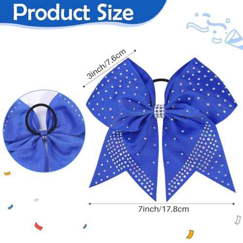 Oaoleer 12PCS Glitter Cheer Hair Bows for Cheerleading, 7inch Large Jumbo Cheer Bow with Ponytail Holder for Teen Girls Softball Cheerleader (Blue)