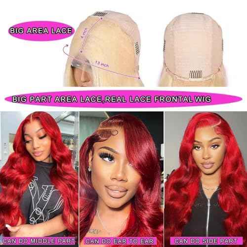 Red Lace Front Wigs Human Hair Body Wave Hot Red 13x4 HD Transparent Lace Front Wig Human Hair Wear and Go Glueless Wig Pre Plucked with Babyhair 28 Inch Colored Hd Lace Frontal Wigs For Black Women