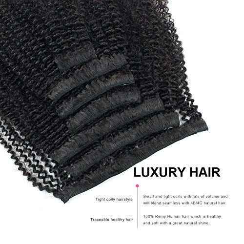 ABH AMAZINGBEAUTY HAIR Afro Coily Clip in Hair Extensions Real Human Hair 4B and 4C Double Wefts Remy Coily Clip ins for African Americans 120 Grams 7pcs 17 Clips, #1B Natural Black 14 Inch