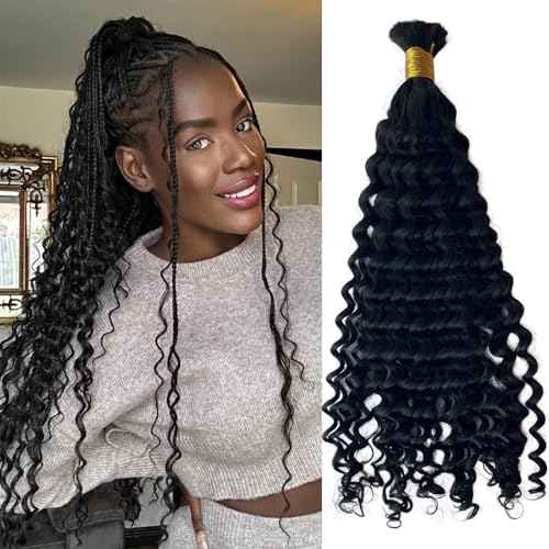 Bulk Hair Double Drawn Human Bundles Spanish Curly Extensions For Boho Knotless Braiding No Weft Water Wave Full End Burmese Bulk Hair Boho Braids for Women 22inch 1Bundle 100g