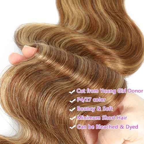 Body Wave P4/27 Human Hair Bundles Brown Highlight Body Wave 3 Bundles Brazilian Remy Hair Ombre Blonde Human Hair Wavy Piano Color